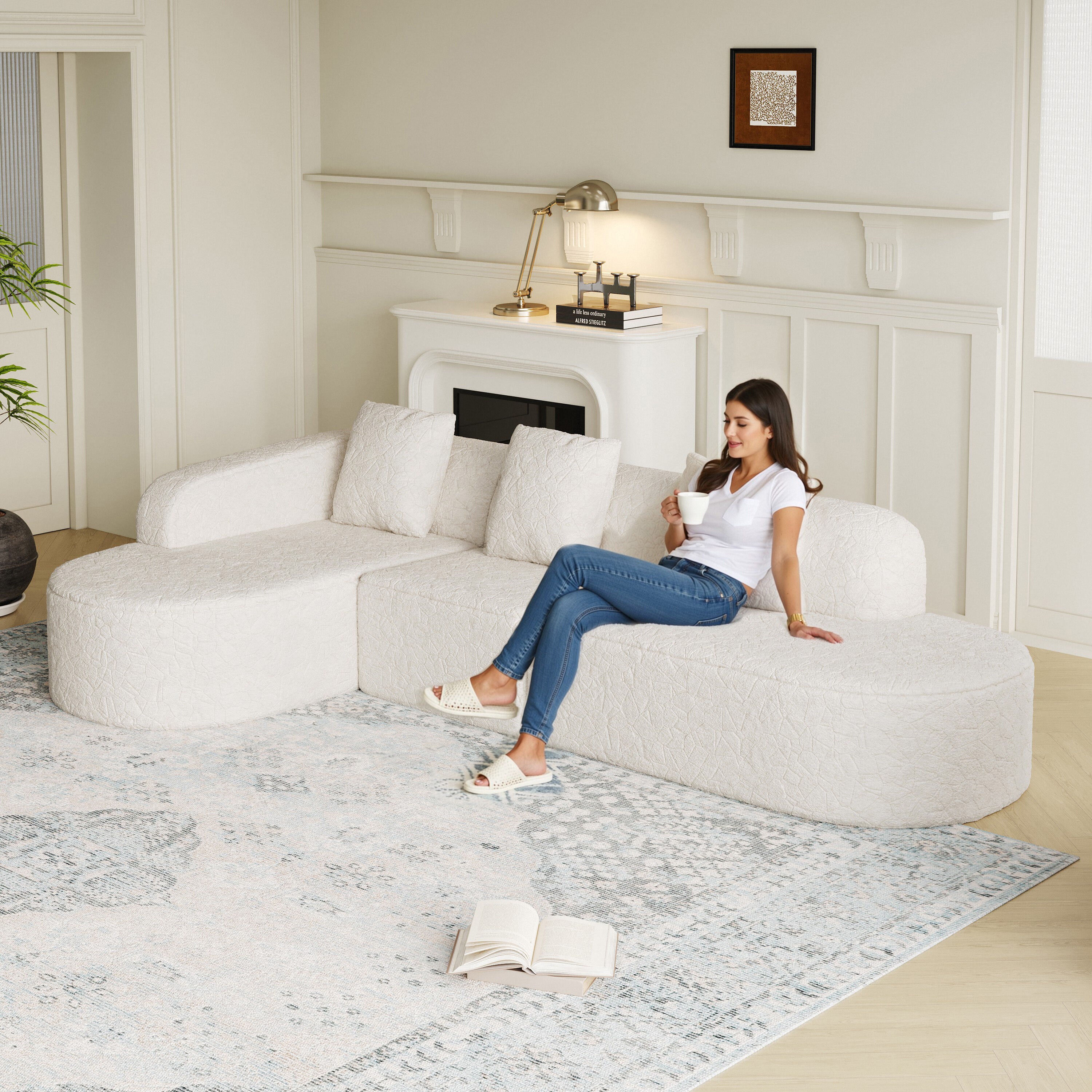 111.8" L-Shaped Curved Modular Sofa Modern Design Lychee