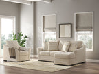 Beige fabric living room set with sofa chaise and accent chair