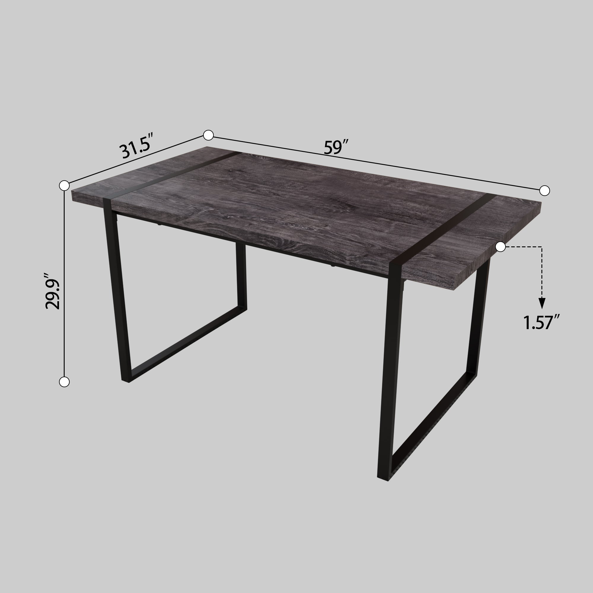 59" Black Dining Table Set for 6, Industrial Kitchen Table