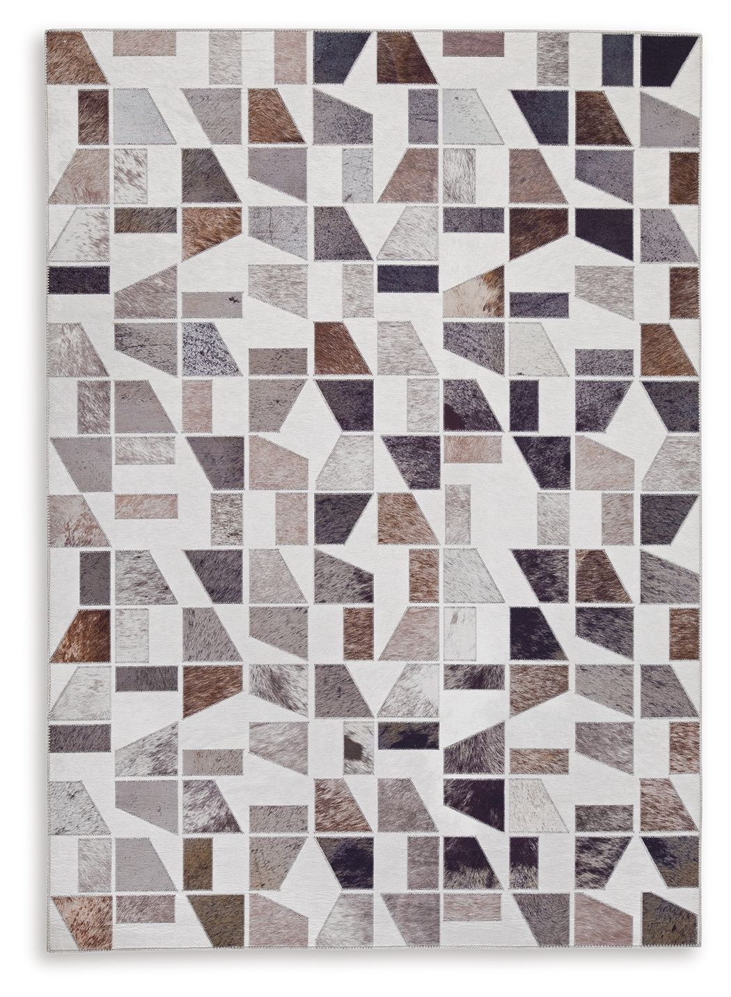 Jettner area rug featuring a geometric tile pattern with light gray, brown, and navy