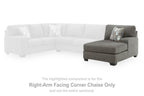Gray right-arm facing corner chaise section with upholstered arm and seat