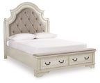 Storage bed with tufted headboard, white base with two pull-out drawers