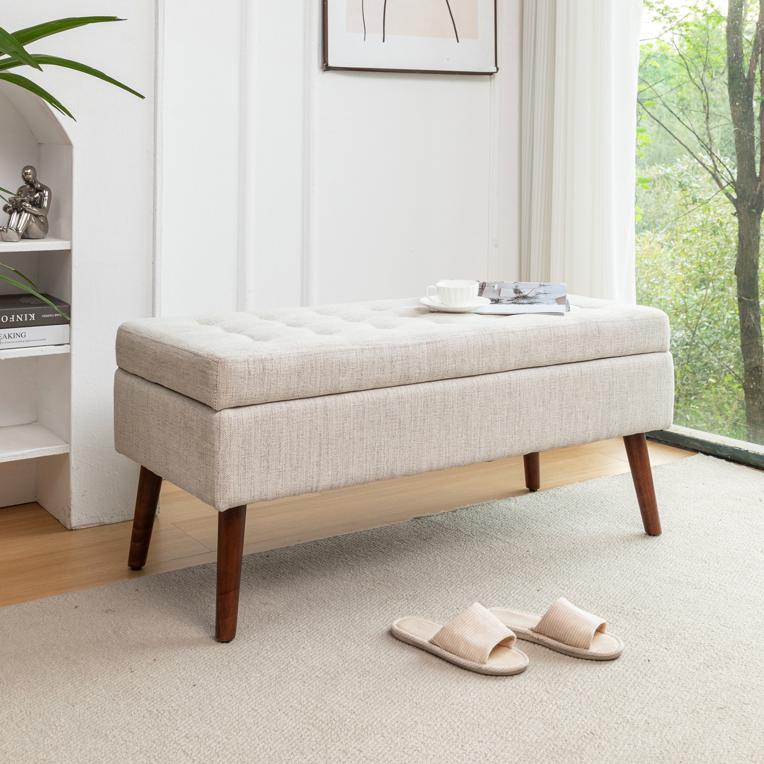Off White Storage Bench: Bedroom, End of Bed, Entryway Ottoman