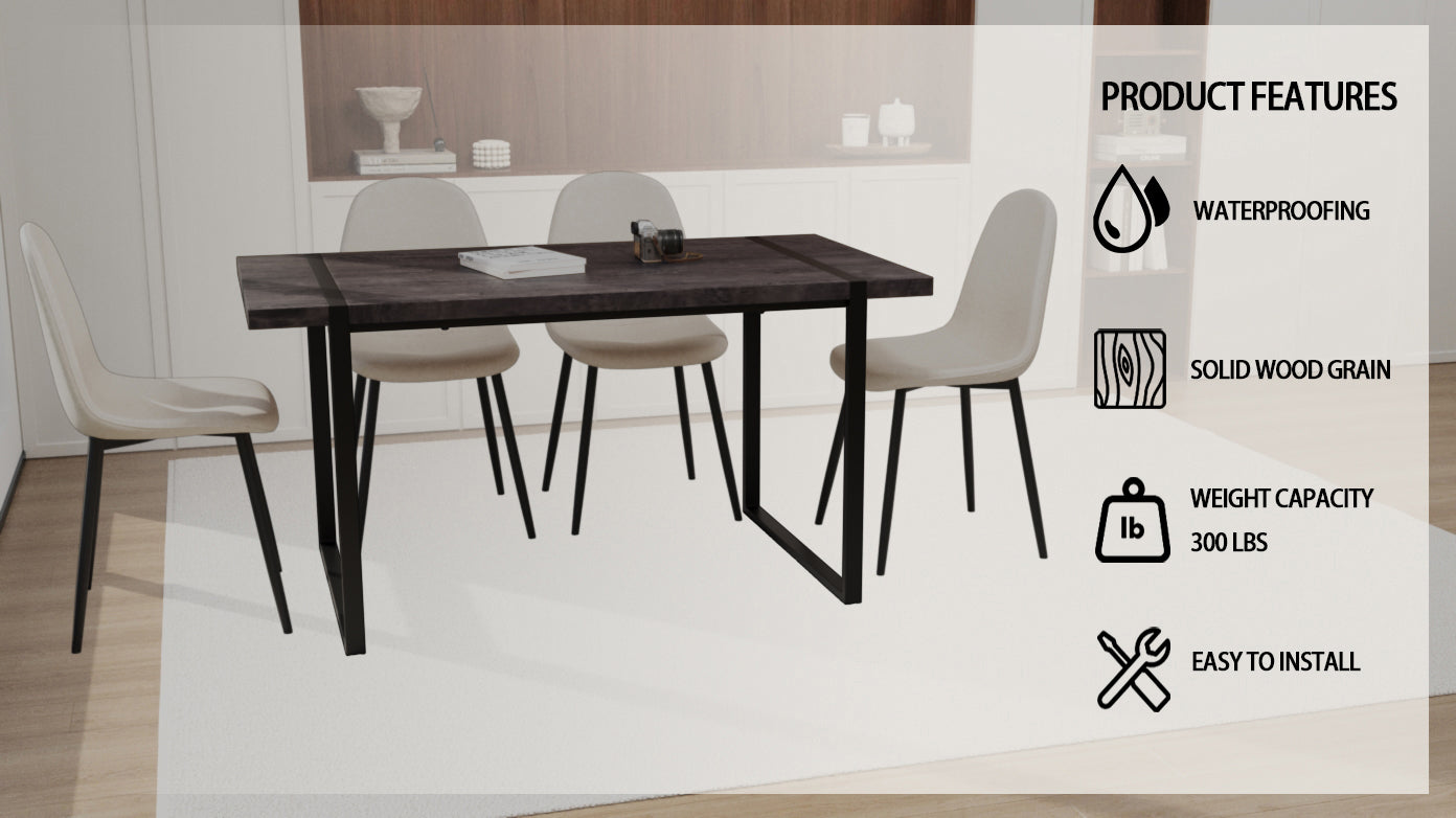 59" Black Wooden Dining Table & 4 Chairs Set