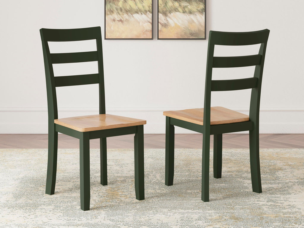 Green dining side chair set of 2 with slatted back and light wood seat