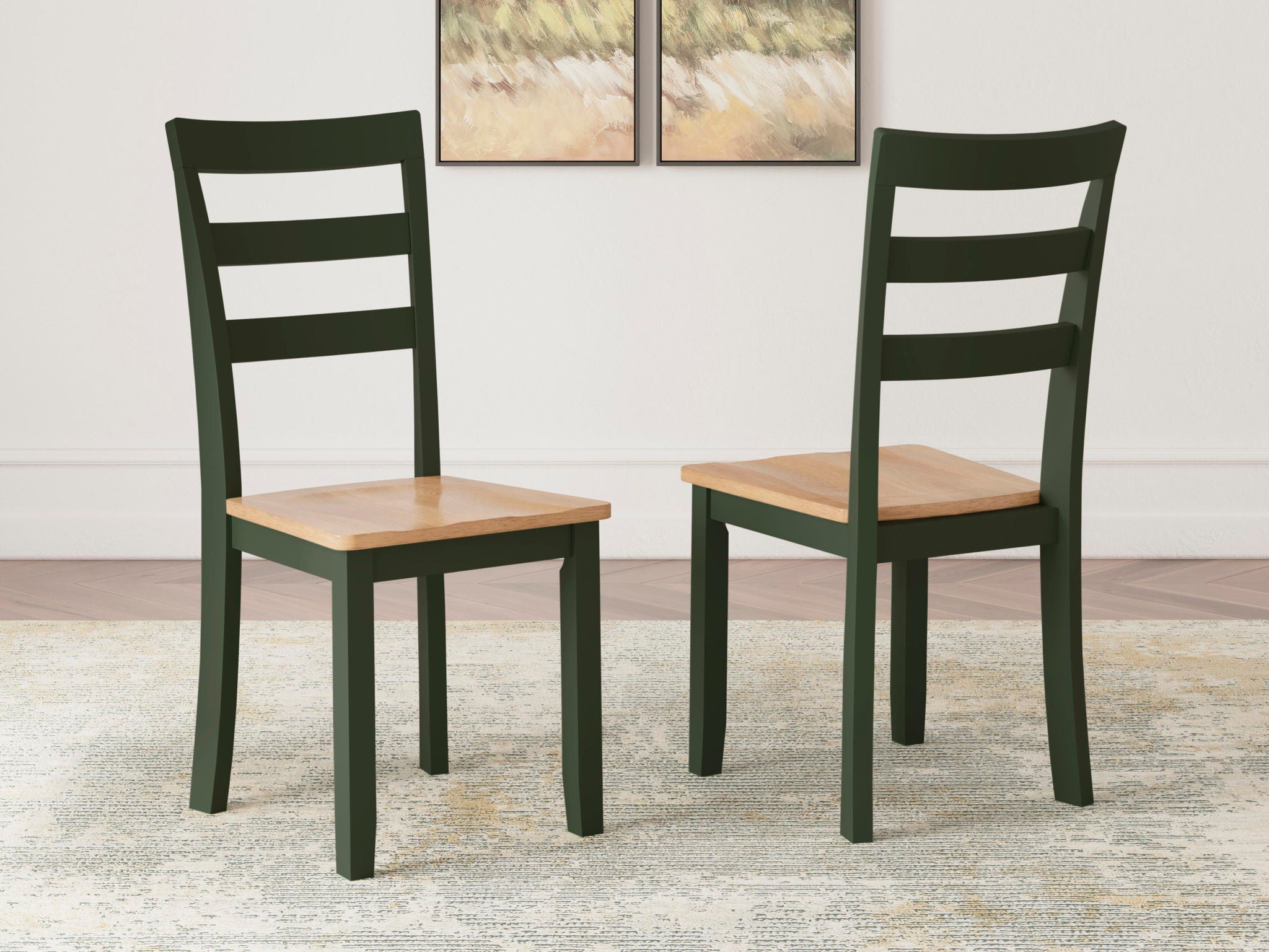 Green dining side chair set of 2 with slatted back and light wood seat
