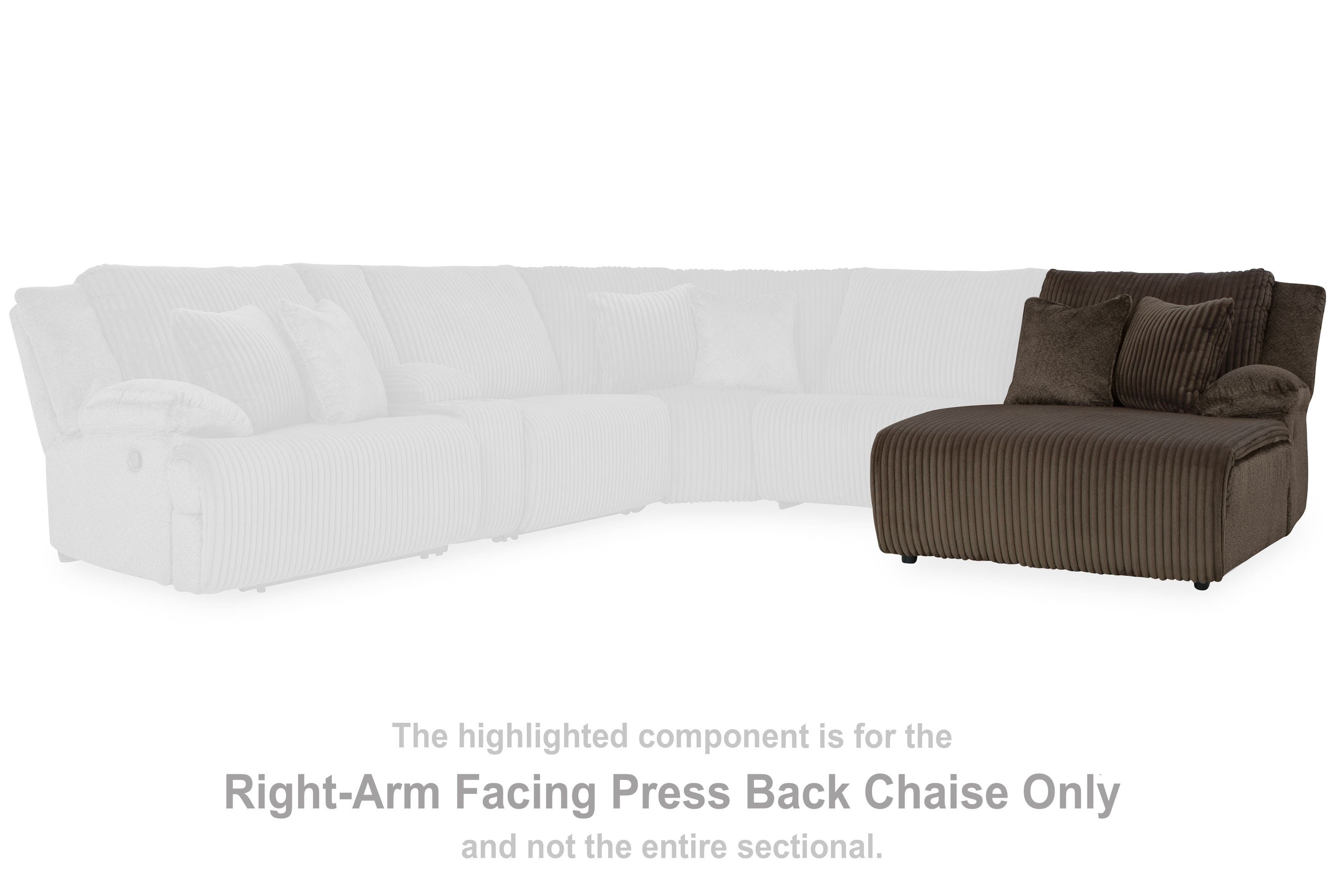 Small chaise section with ribbed chocolate fabric and two matching throw pillows