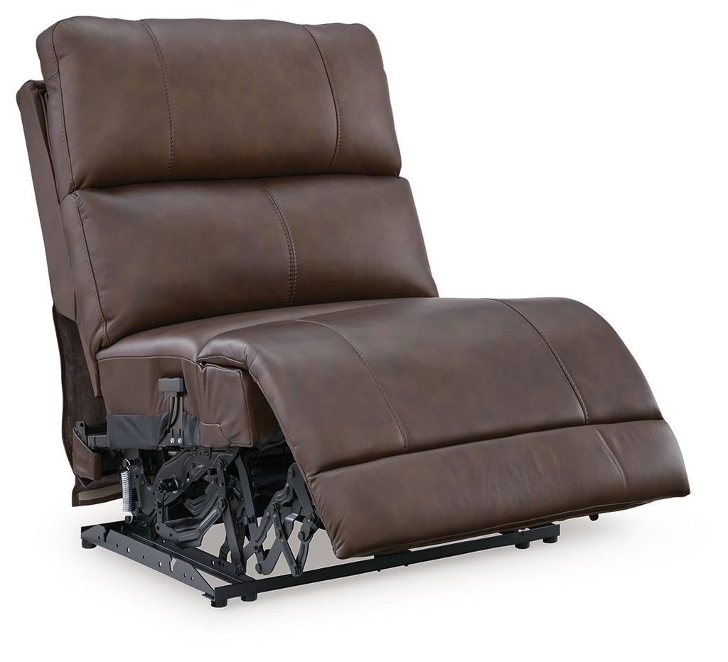 Espresso brown power armless recliner reclined position with adjustable headrest