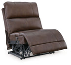 Espresso brown power armless recliner reclined position with adjustable headrest