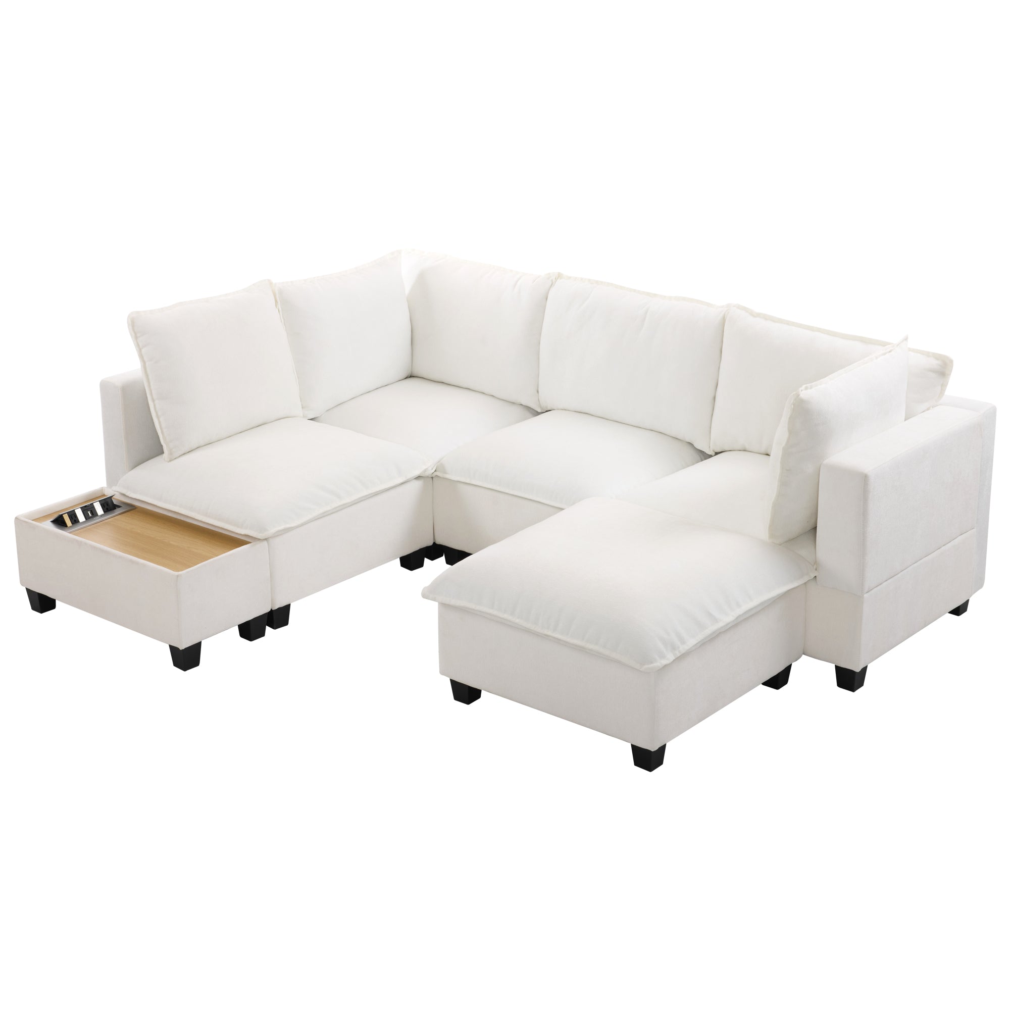 Modern U-Shaped Sectional Sofa: Ottoman, Charging, 90"