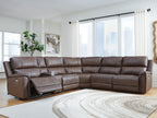 Power reclining sectional sofa, dark espresso brown with power recline chaise and track arms