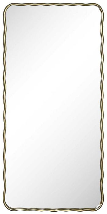 Gold accent mirror with rounded rectangle frame and thin beveled edge