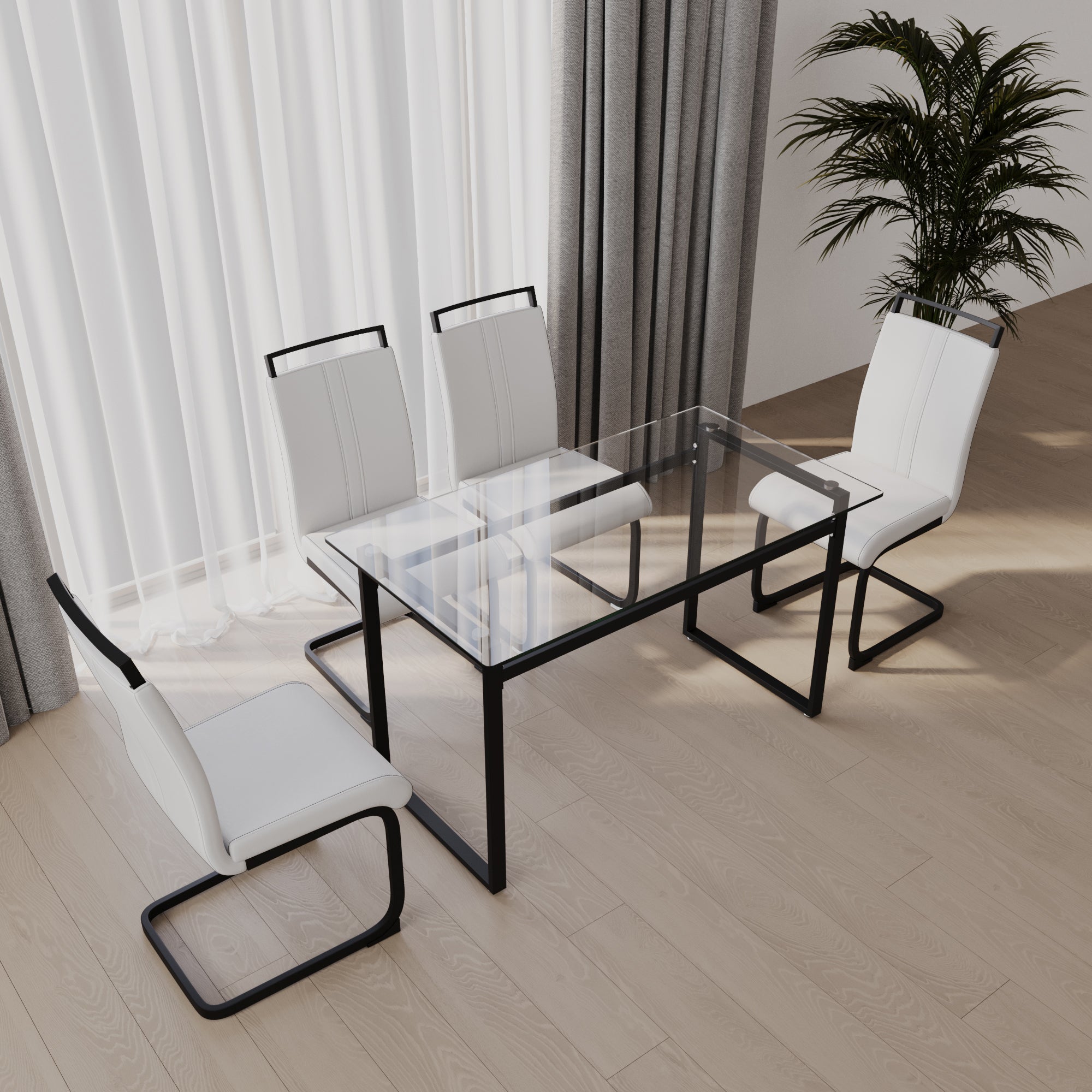 51" Glass Dining Table Set for 4 | Black Legs