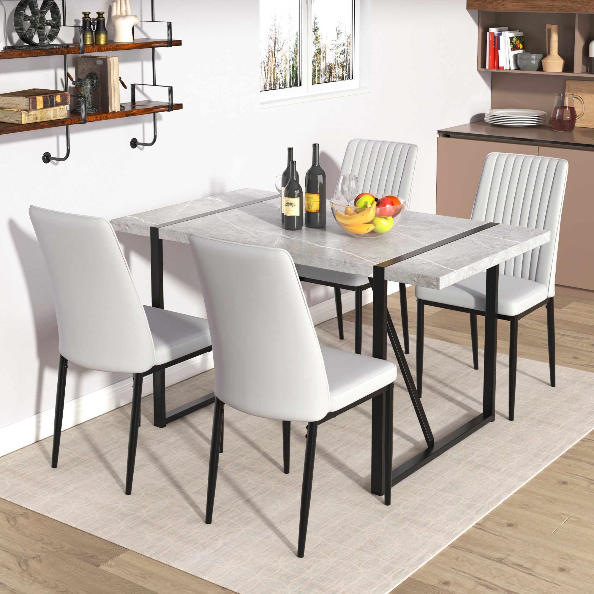 5-Piece Dining Set w/ Faux Leather Chairs - Gray