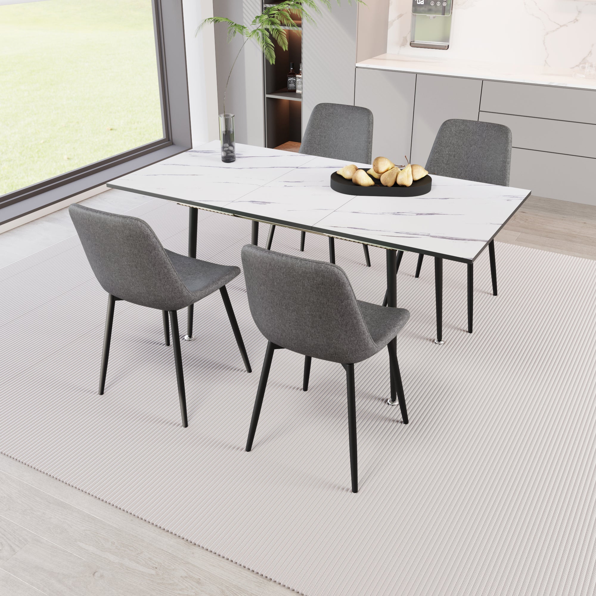 White Dining Table & Grey Chairs Set (47"-63")