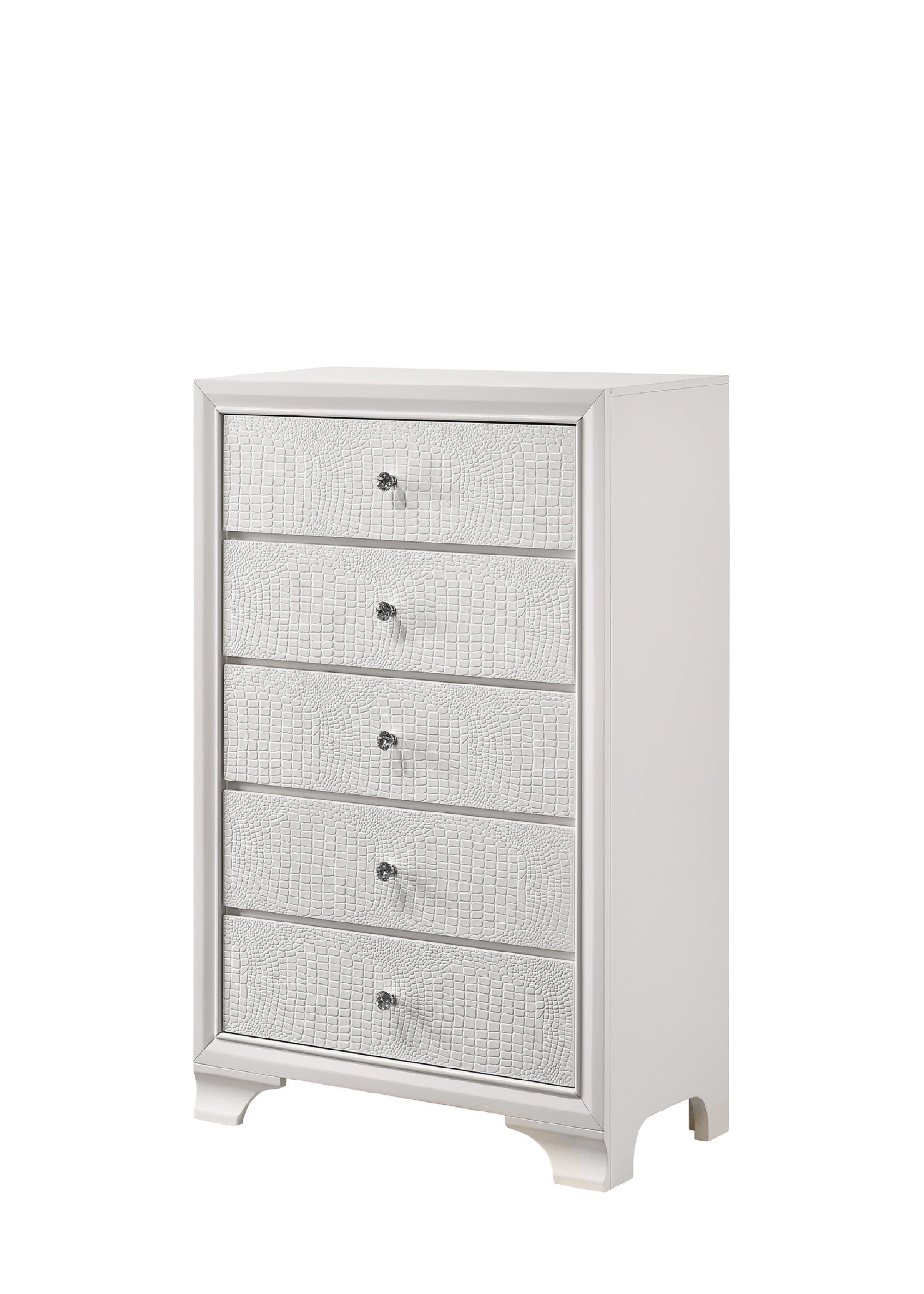 Modern Glam White Frost 5-Drawer Chest, Croc Pattern Wood