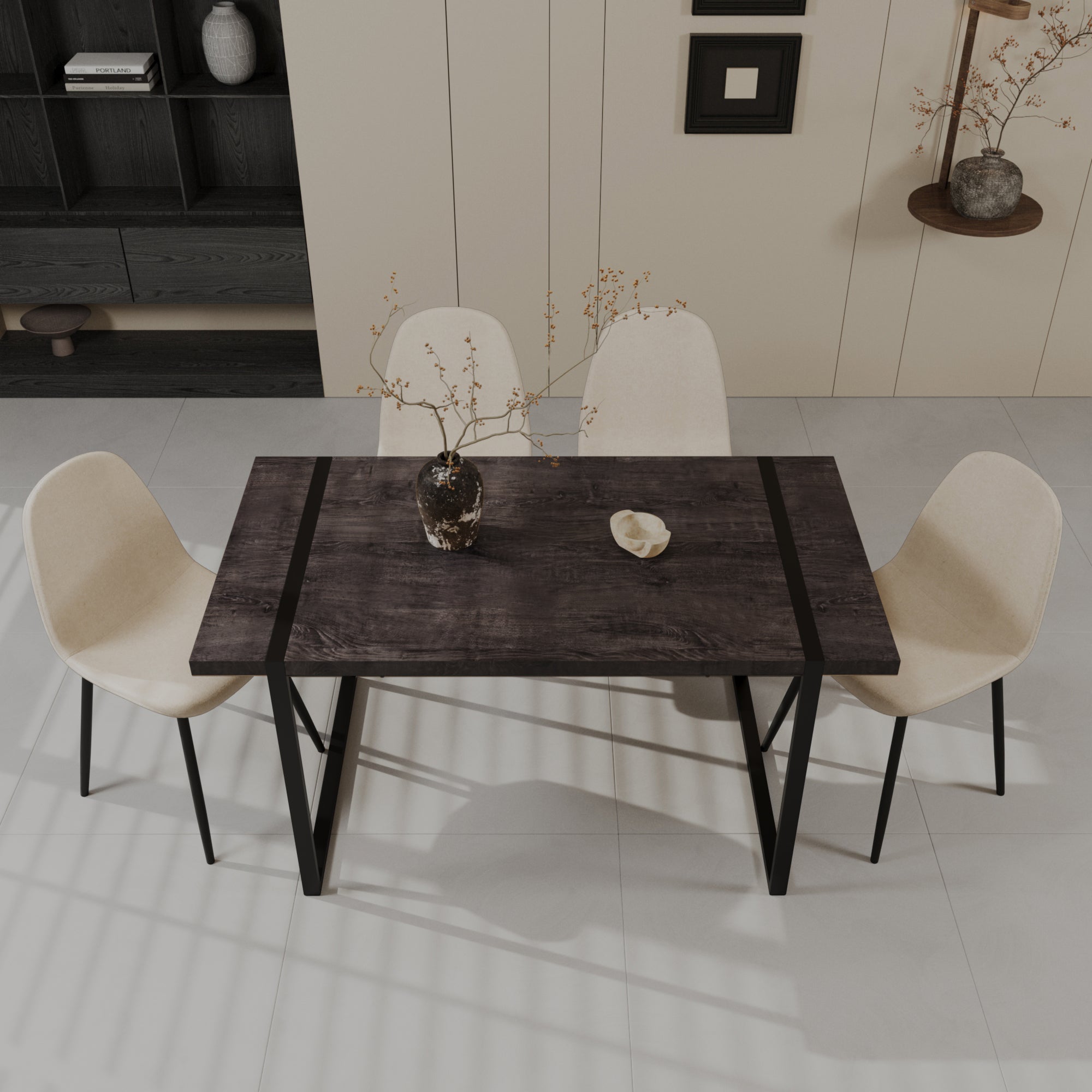 59" Black Wooden Dining Table & 4 Chairs Set
