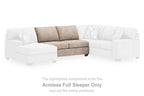 Beige armless full sleeper component with two back cushions and open side view
