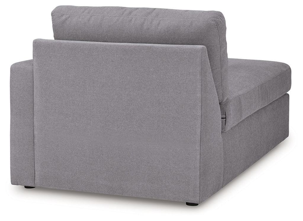 Gray fabric chaise corner with tall back and boxy seat