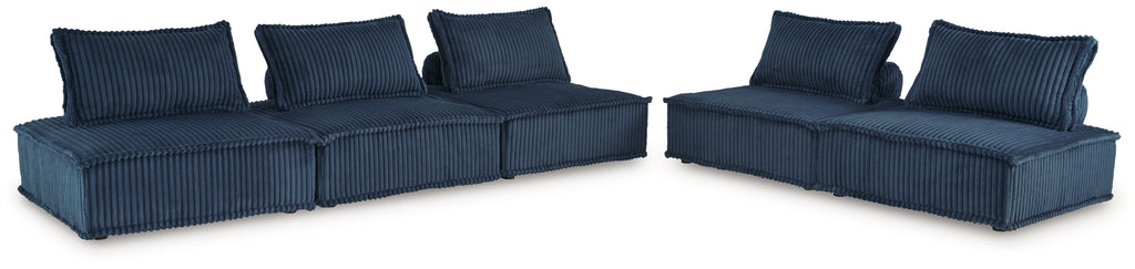 Navy modular sectional sofa set with three-seat chaise and matching cushions