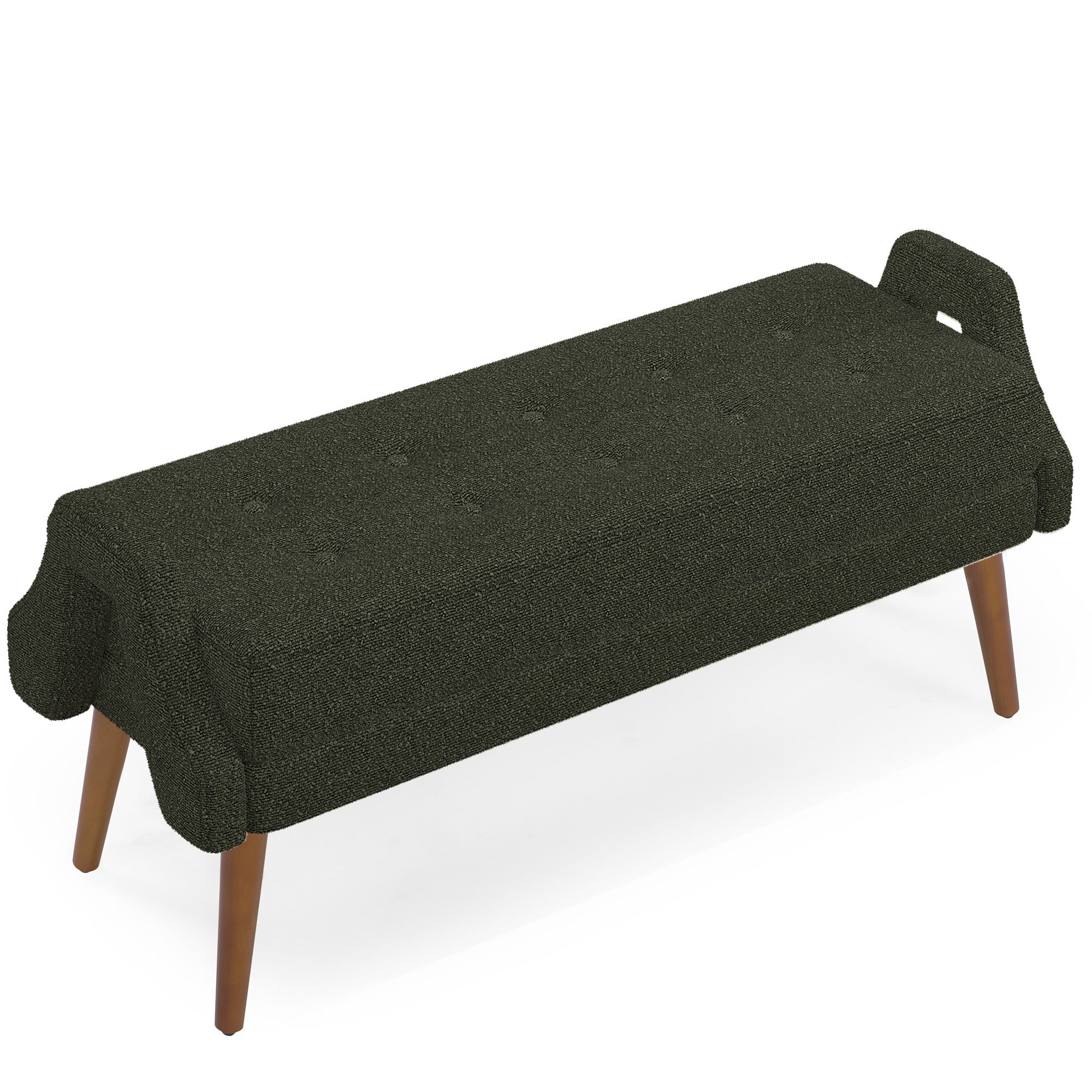 Modern Green Living Bench - Looped Yarn, Rubber Wood Legs