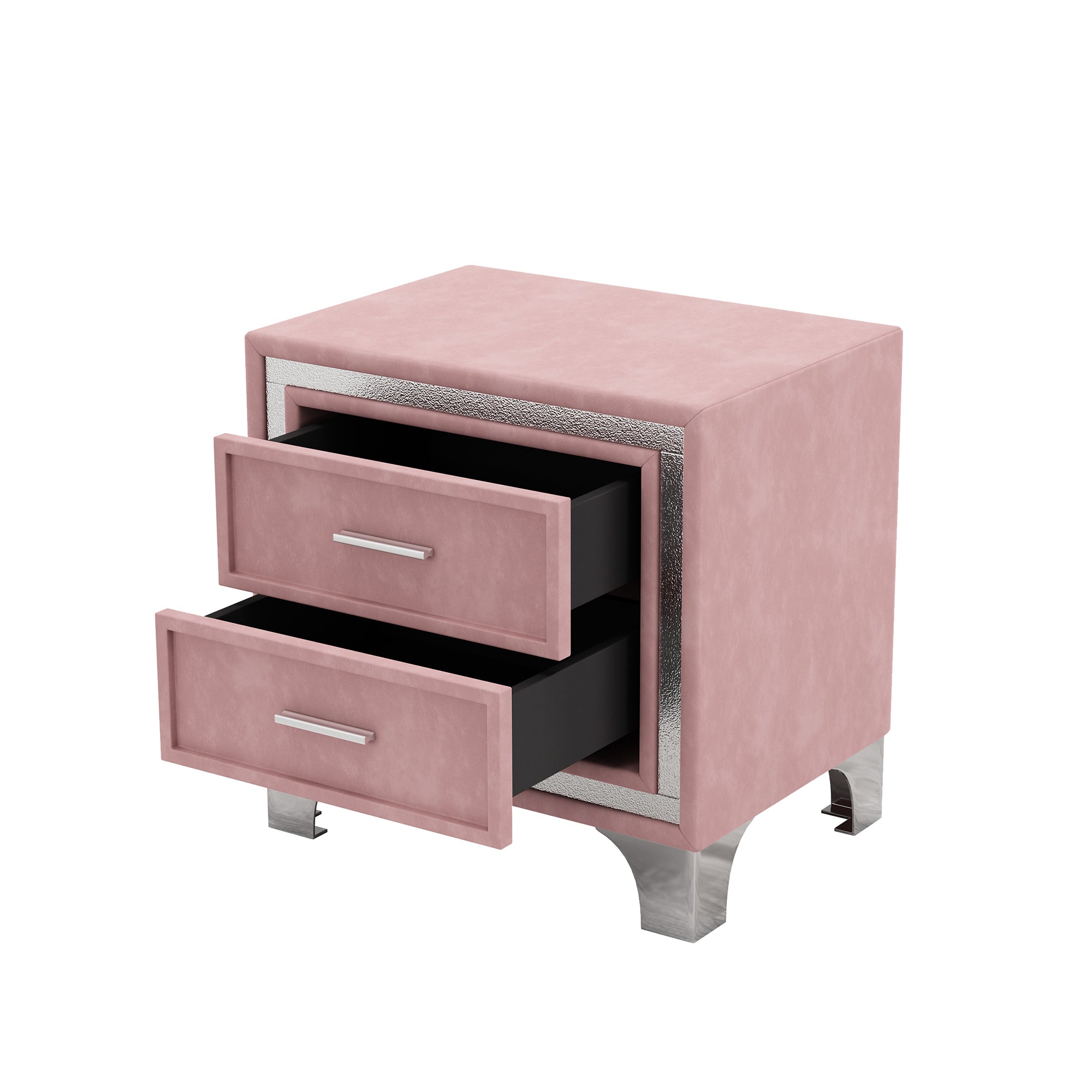 Pink Queen Upholstered Bed Set w/ LED Lights & Nightstands