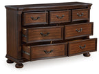 Lavinton bedroom set dresser with open shelf and drawers in dark brown with metal pulls