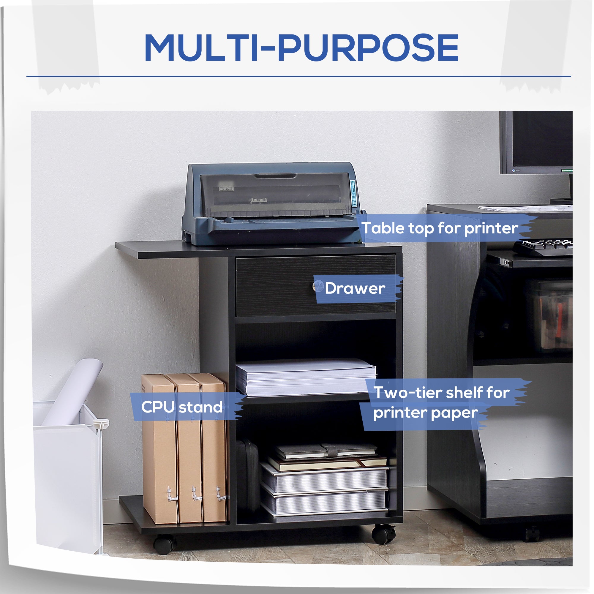 Vinsetto Mobile Printer Stand with Adjustable Shelf