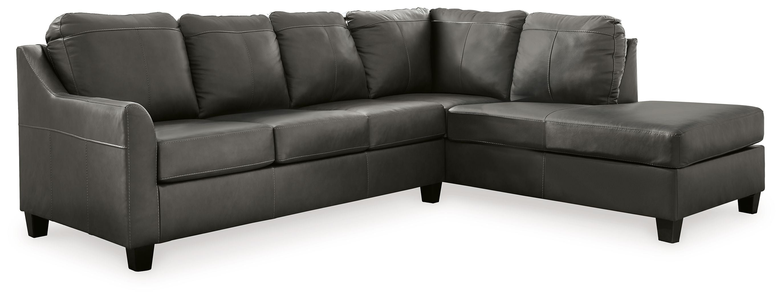 Valderno Fog Gray Leather 2-Piece Sectional-Stationary Sectionals-American Furniture Outlet