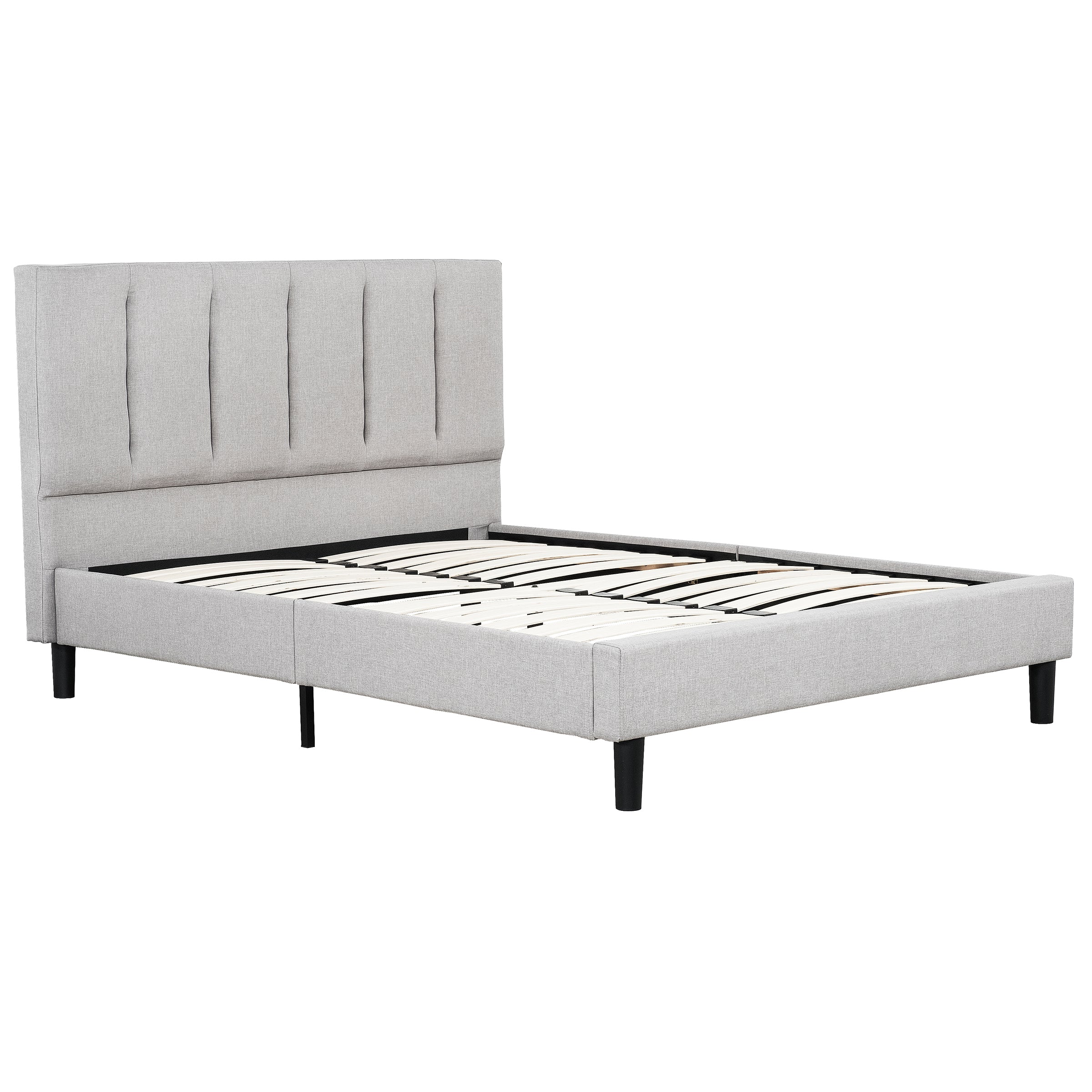 Gray Upholstered Full Size Platform Bed Frame with Tufted Headboard