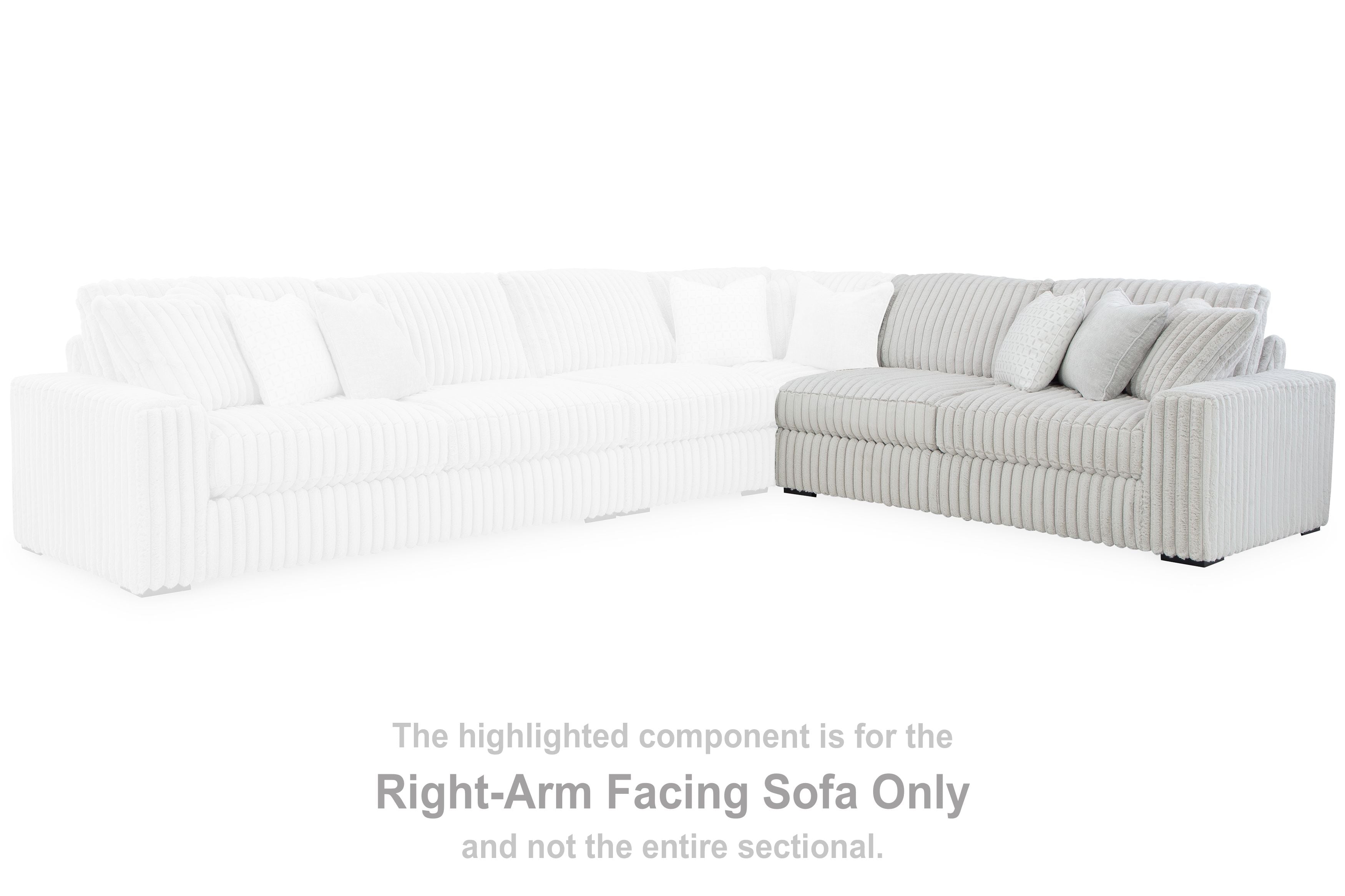 Light gray sectional sofa corner with ribbed upholstery and cushioned seat