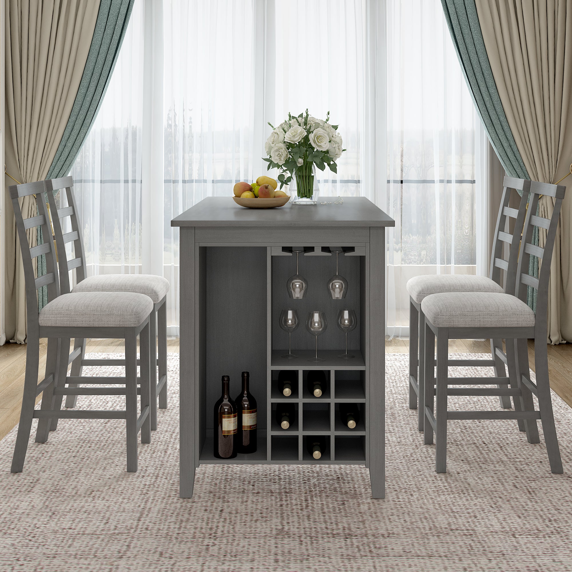 5-Piece Counter Height Dining Set (Gray)