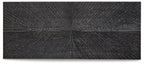 Antique black wall decor panel with wide starburst and crosshatch texture