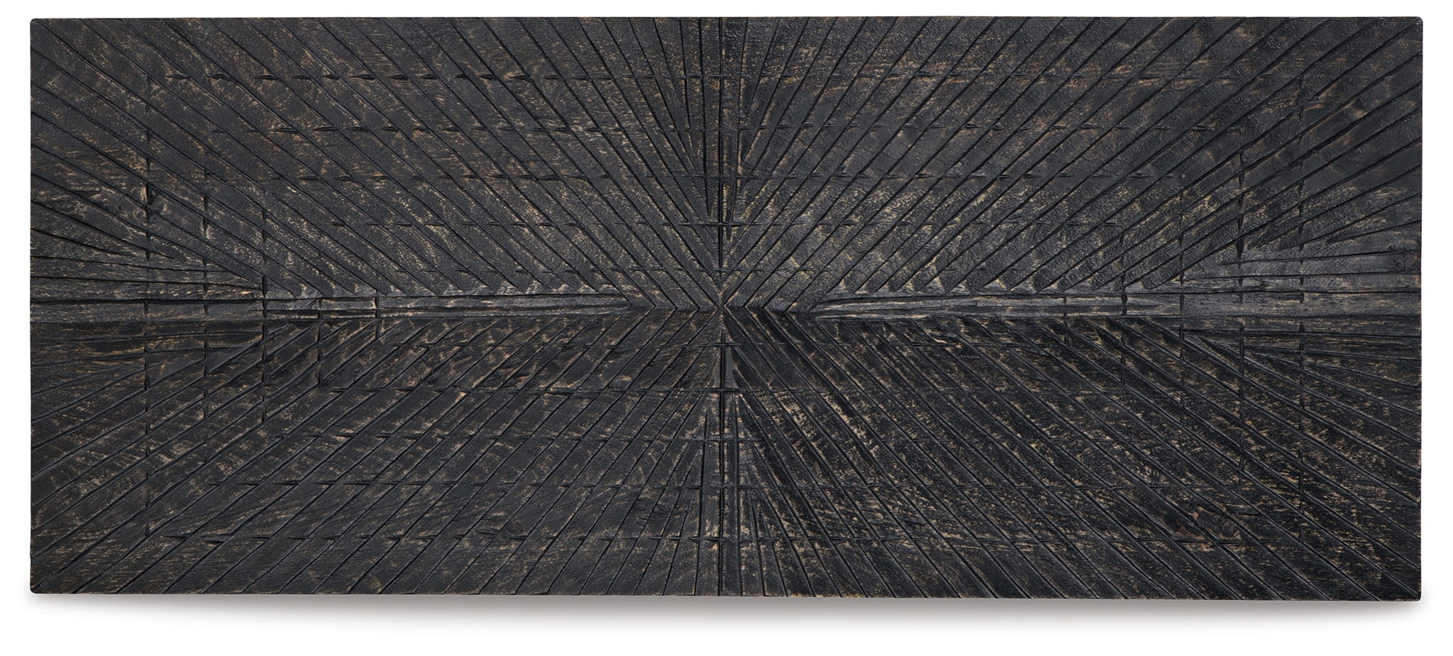 Antique black wall decor panel with wide starburst and crosshatch texture