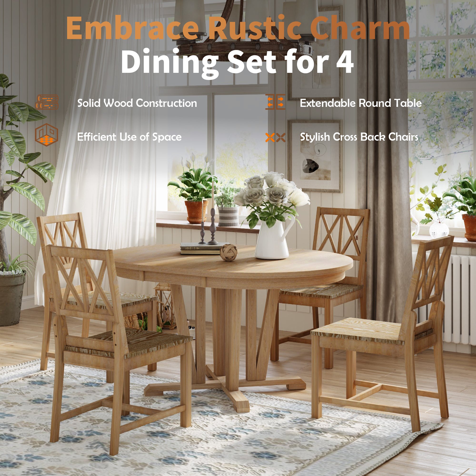 Rustic 5-Piece Round Dining Set