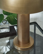Metal lamp column with circular base plate and bronze finish