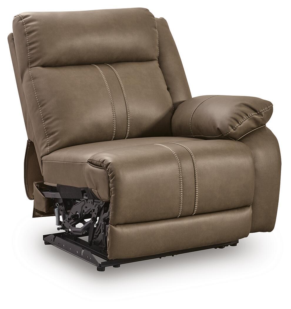 Biscotti brown power wall recliner with exposed reclining mechanism under the seat