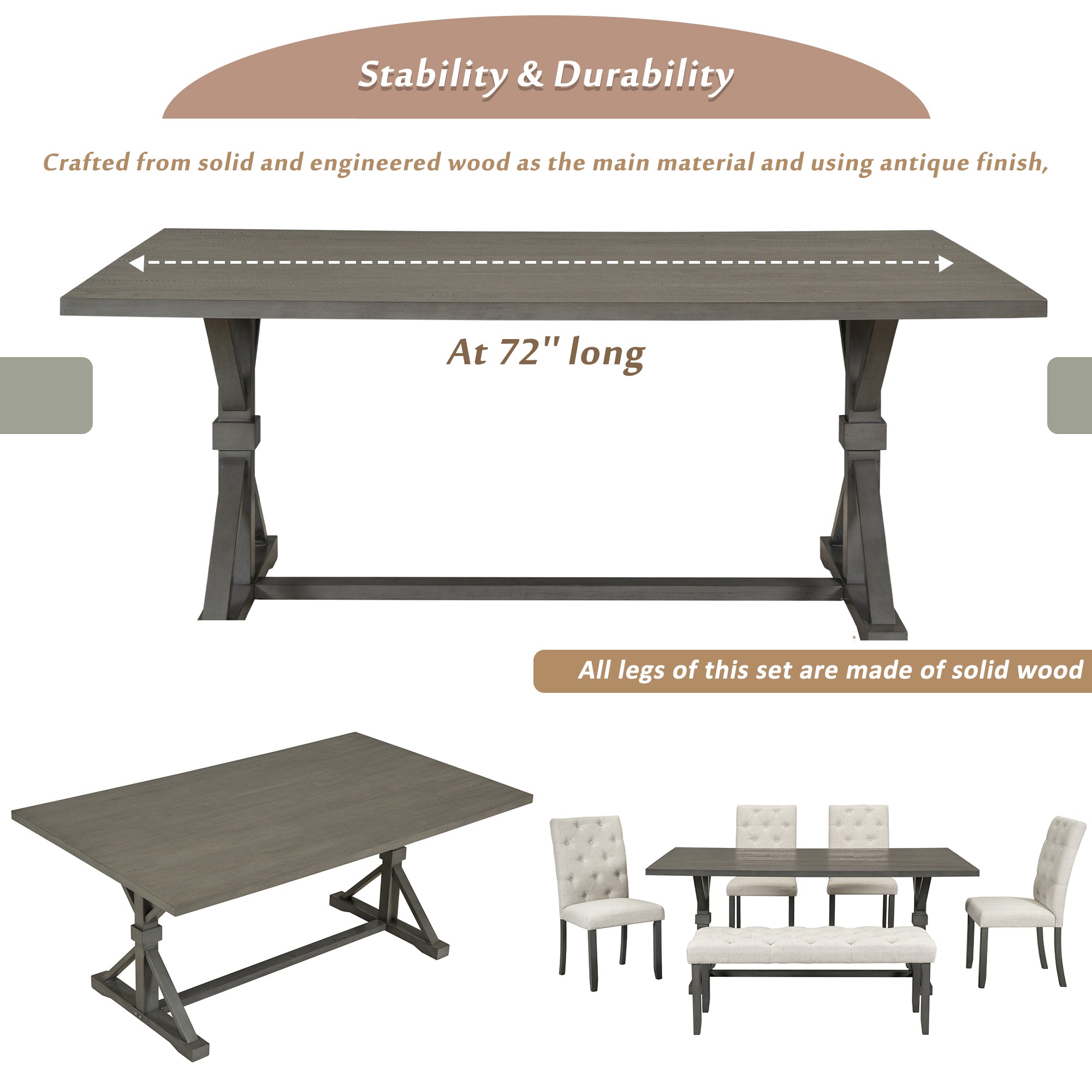 6-Pc Farmhouse Dining Set - Gray