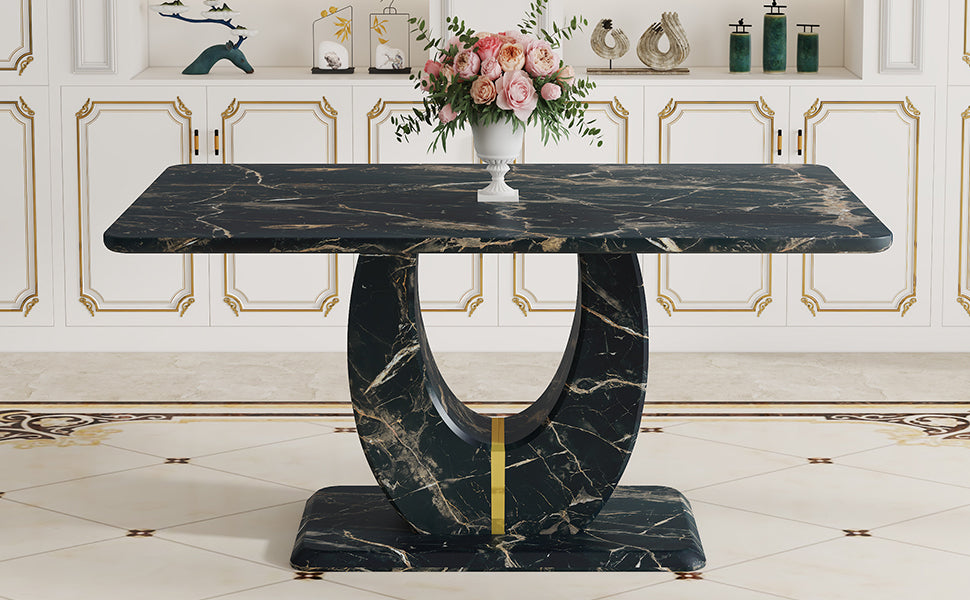 Modern Black Marble Dining Table (63x37) with Gold Legs
