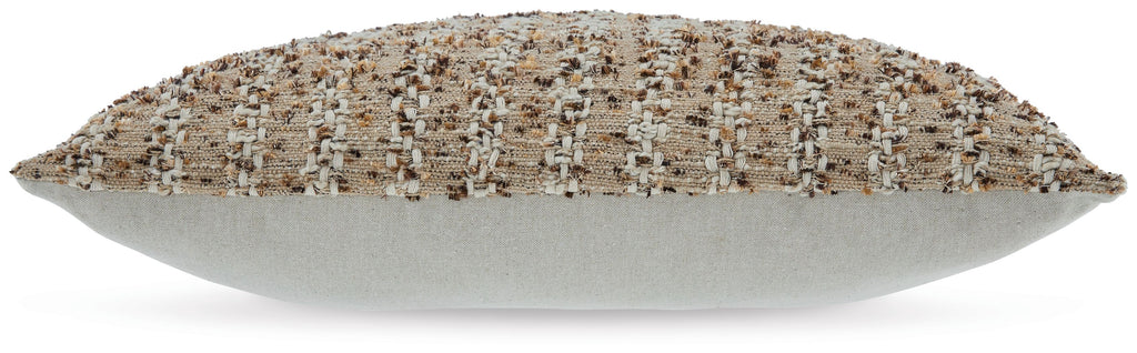 Vorlane pillow, light brown textured face with light gray solid back