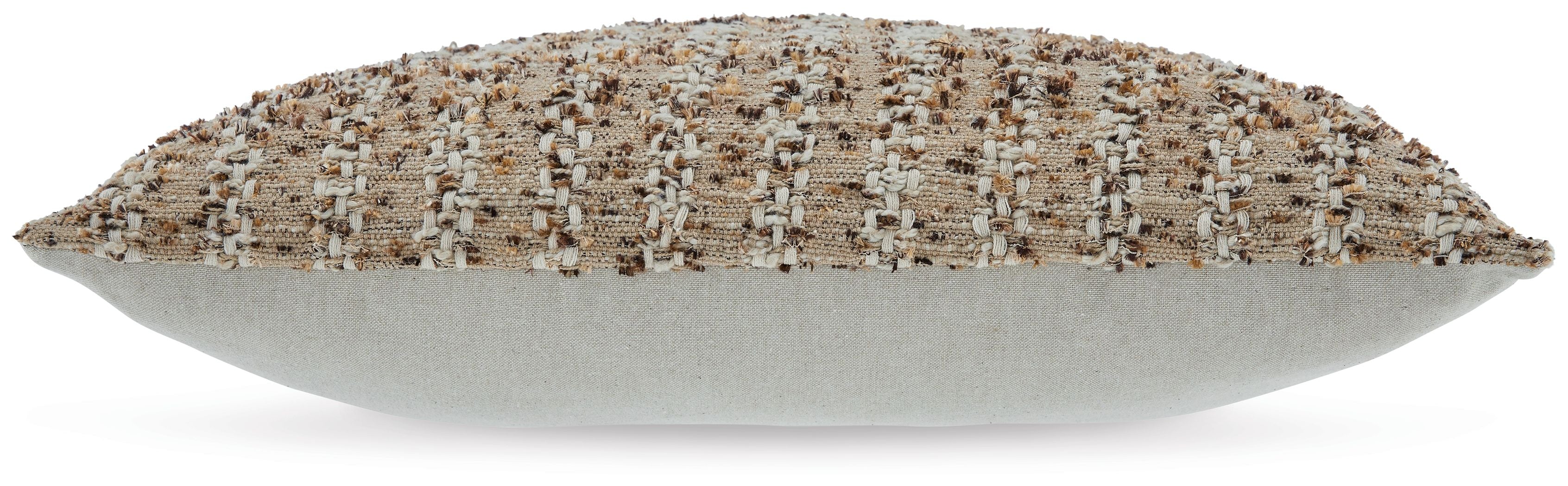 Vorlane pillow, light brown textured face with light gray solid back