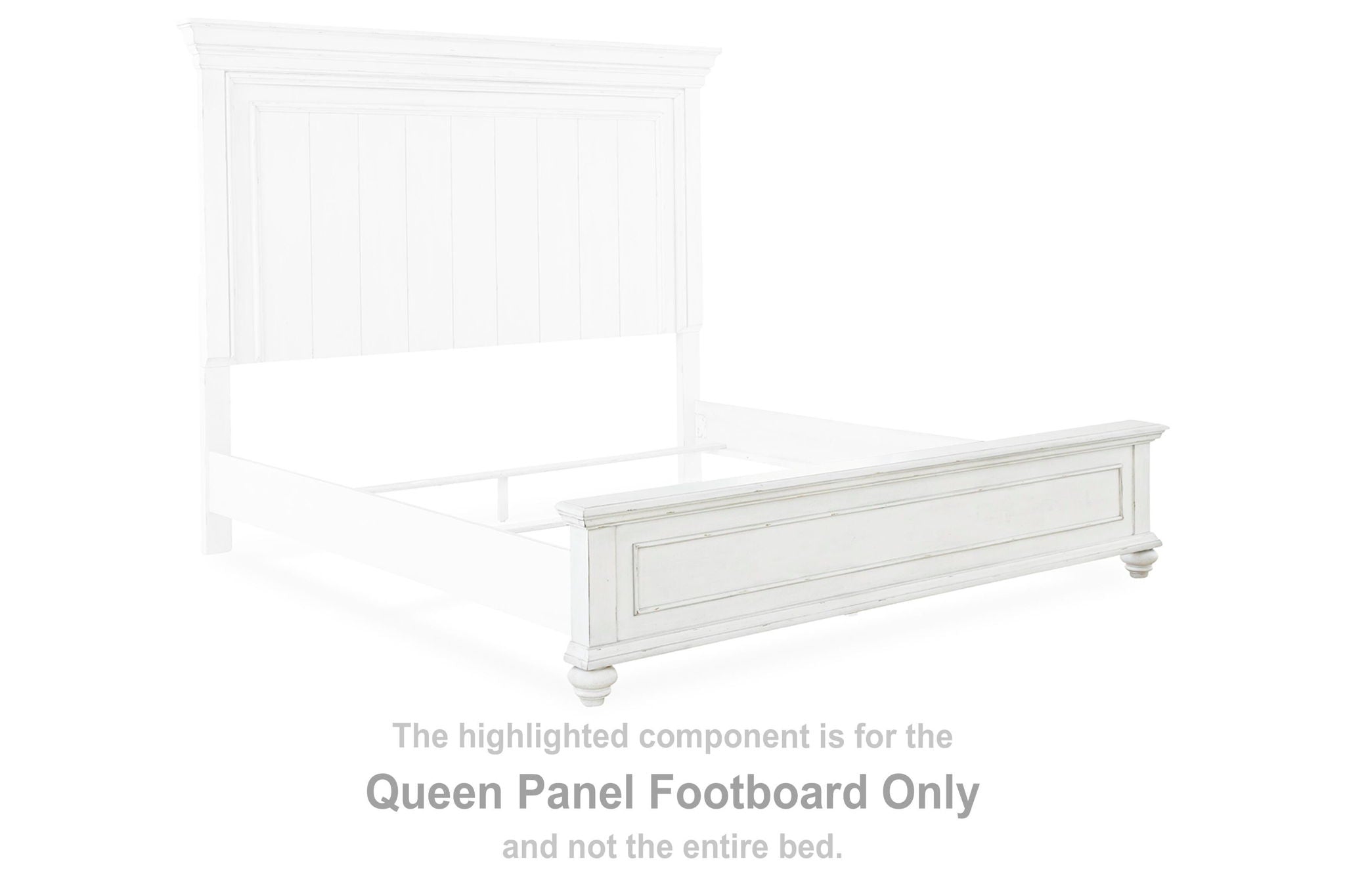 Queen panel footboard with whitewash finish and raised molding panels