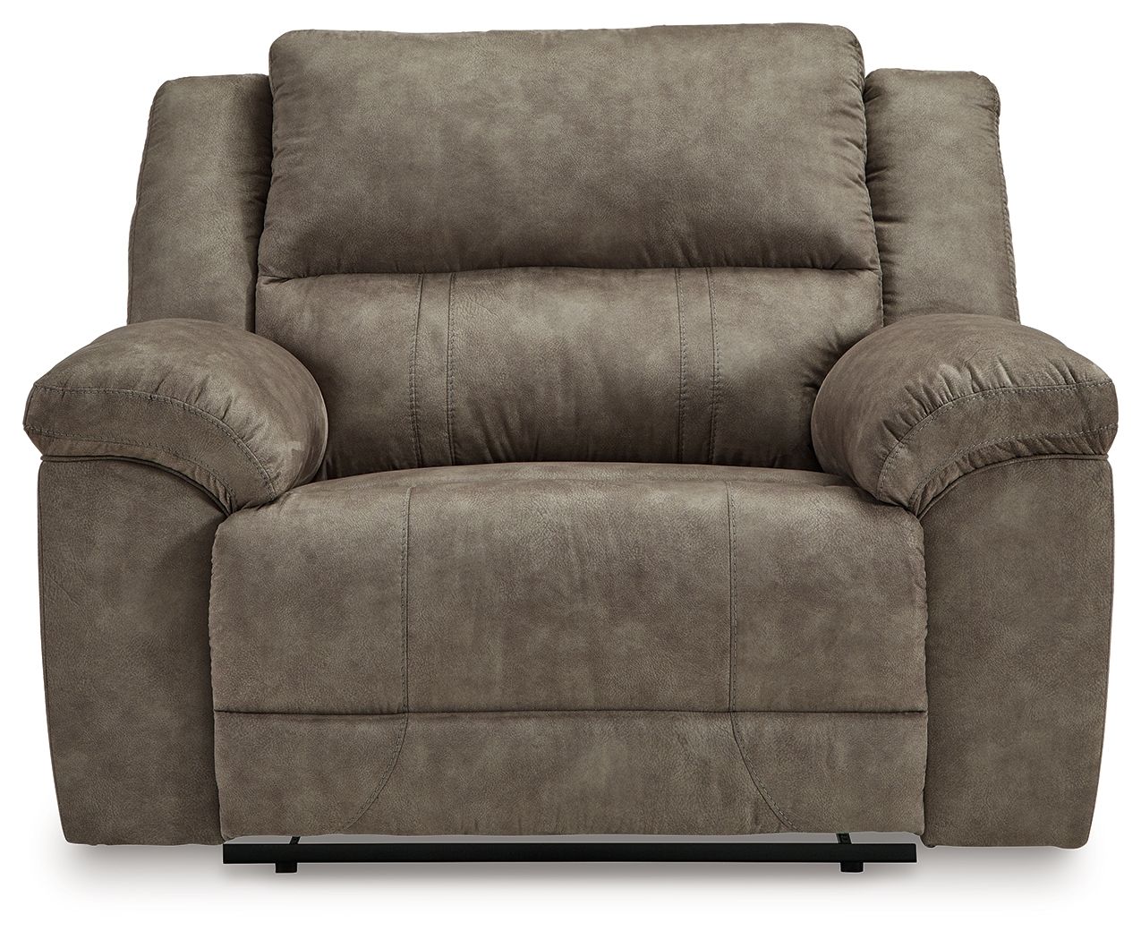Fossil gray wide seat recliner with tufted center panel and rounded arm cushions