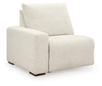 Upholstered power recliner chair, beige textured fabric, square arms and back