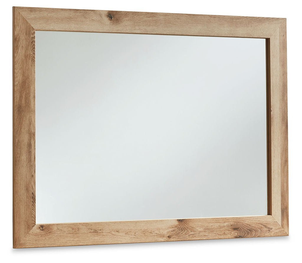 Wood panel framed mirror with bevel edge in light beige finish