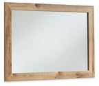 Wood panel framed mirror with bevel edge in light beige finish