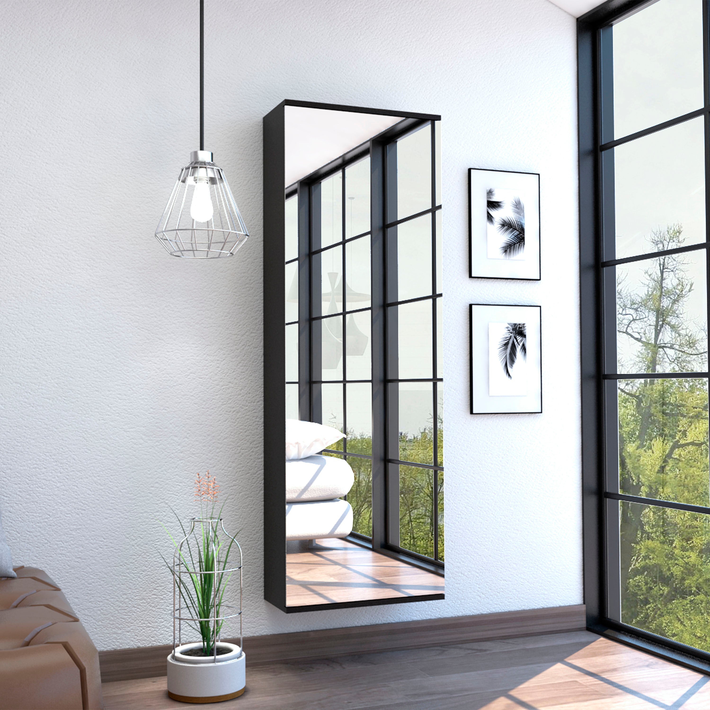 Leto Wall Mounted Shoe Rack Mirror Black (5 Pairs)