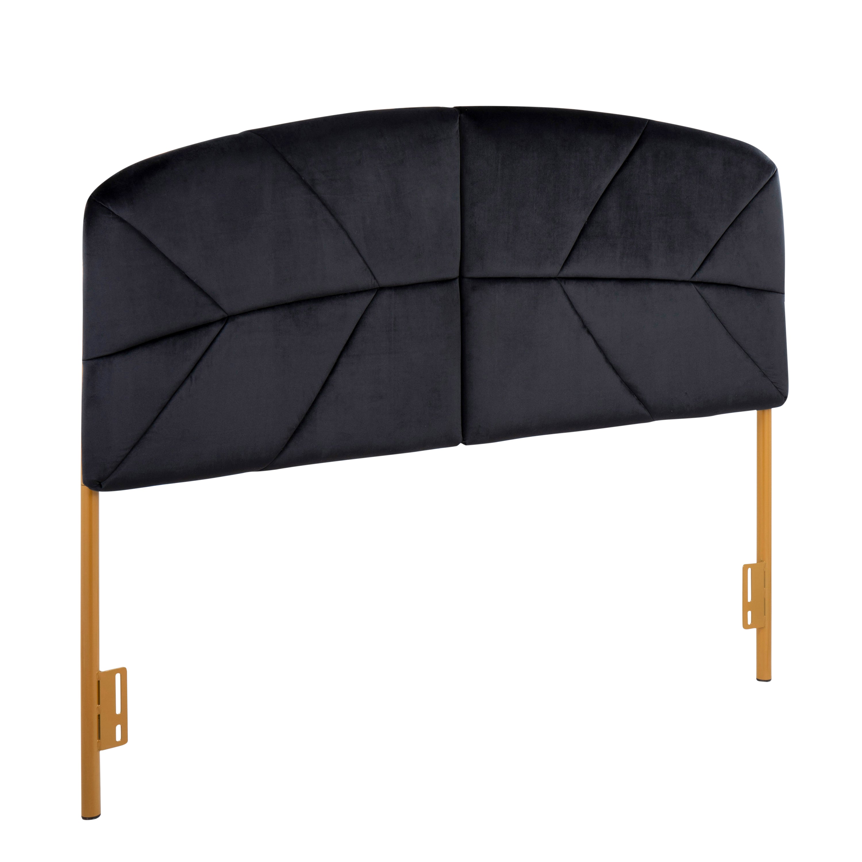 LumiSource Lindsey Queen Headboard: Glam Gold Steel & Black Velvet