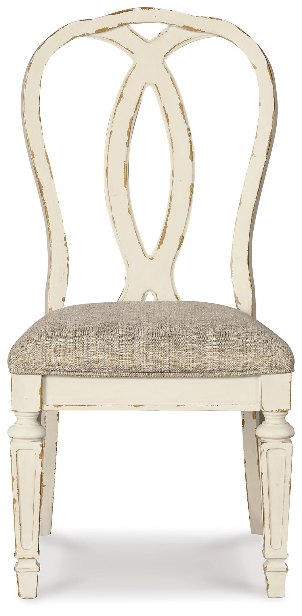 Realyn Chipped White Ribbon Back Upholstered Dining Side Chair (Set of 2)