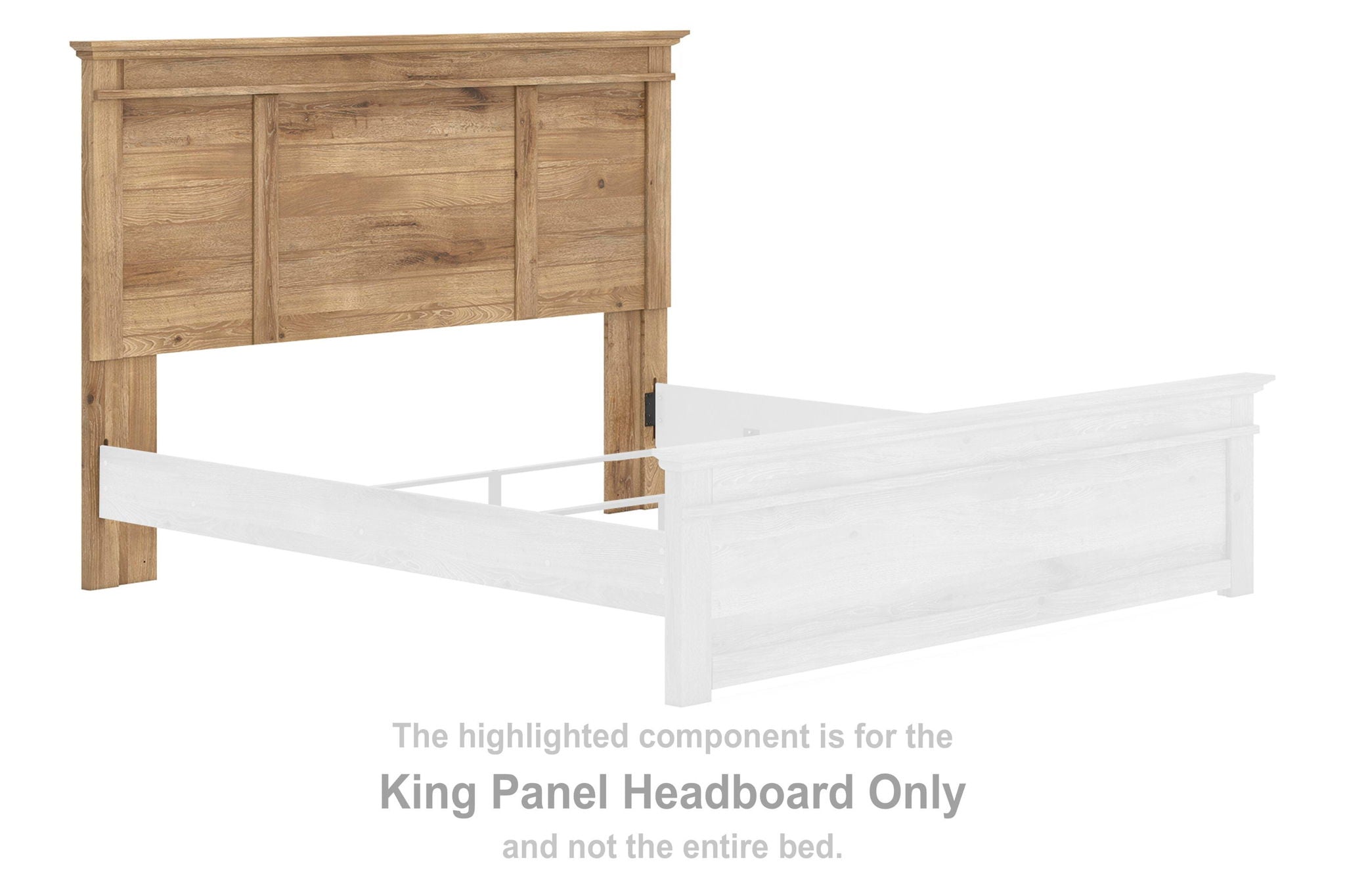 Tan wood king panel headboard with carved panel design